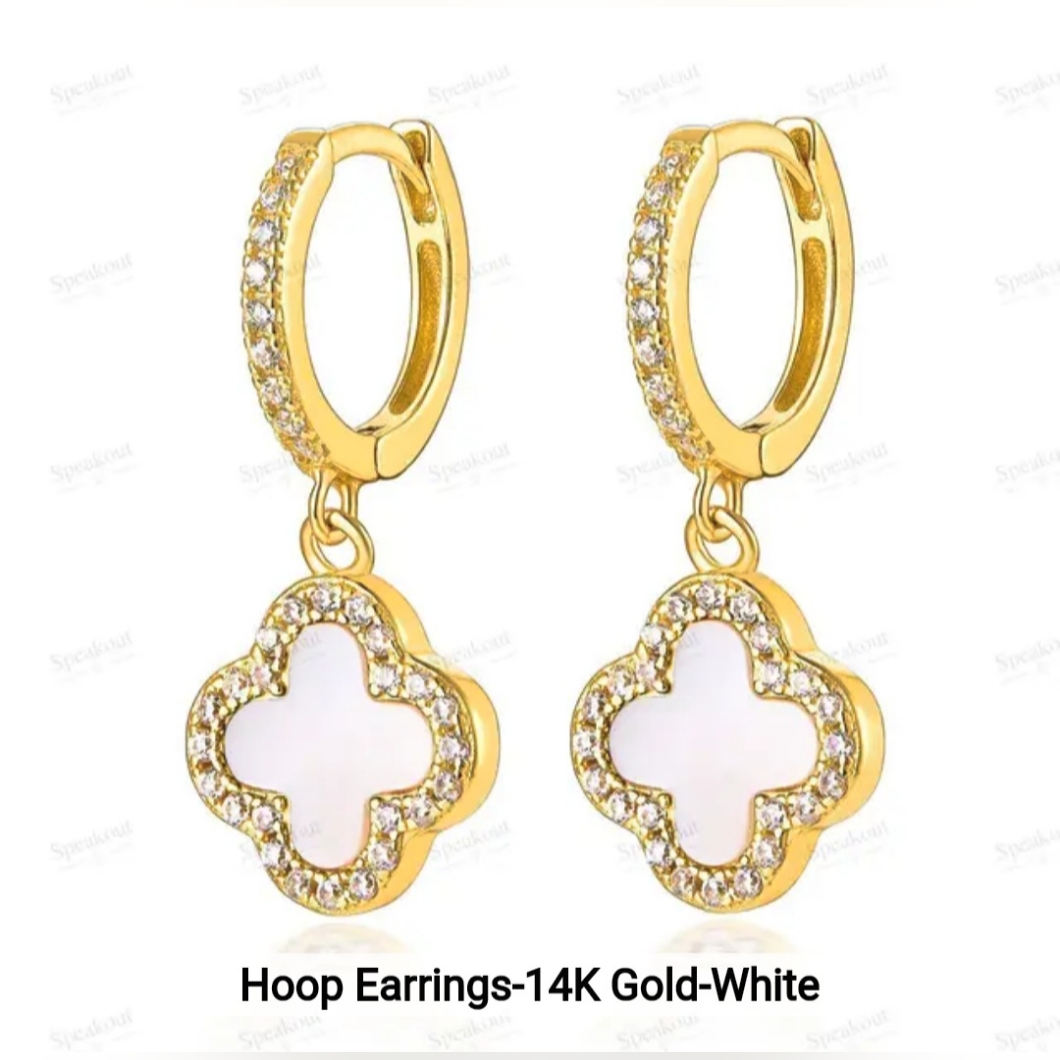 Vintage Brand Design Luck White Color Earrings Clover Charms.925 Sterling Silver